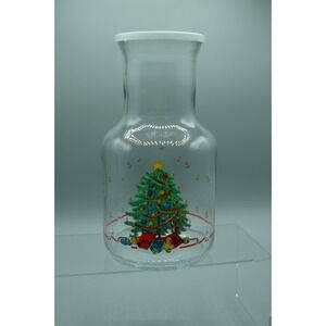 Vintage Christmas Tree Glass Carafe Lid Made in Canada‎ Holiday Decanter